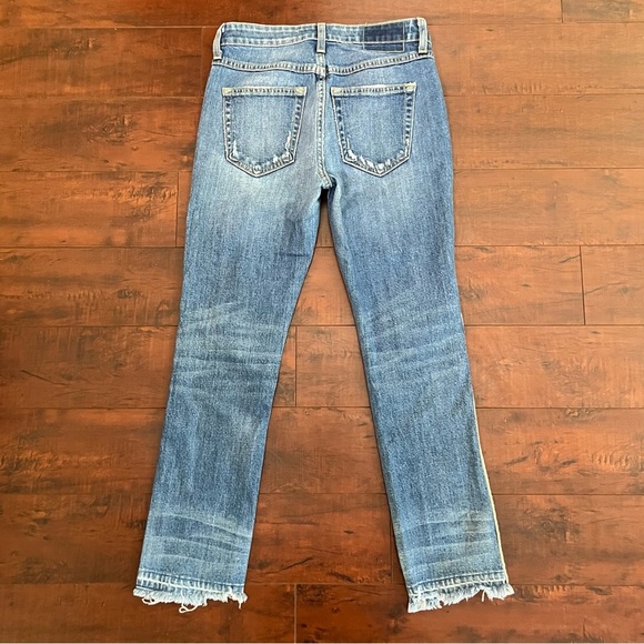 AMO Denim Revolve Babe Old School Jeans Piping Side Panel Cropped Frayed Size 26 - Picture 4 of 9